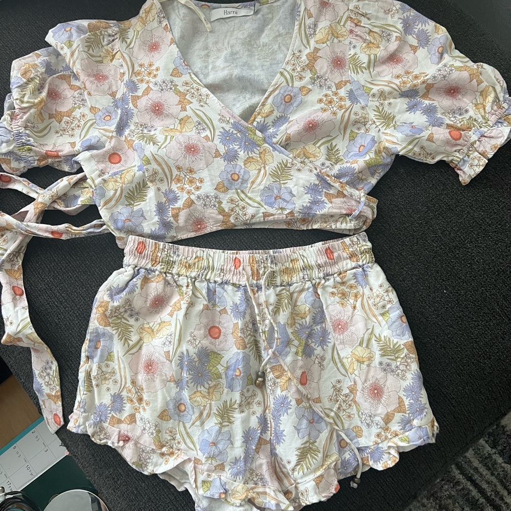 Harni Luna Wrap Top Aloura Floral and Short set